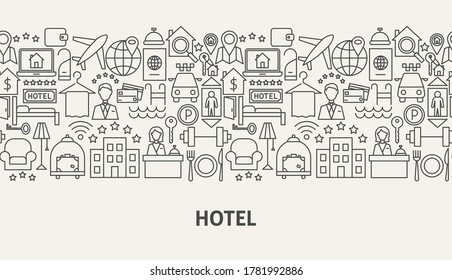 El concepto de la pancarta del hotel. Ilustración vectorial del diseño de contorno.