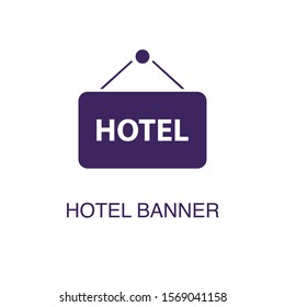 Hotel banner element in flat simple style on white background. Hotel banner icon, with text name concept template