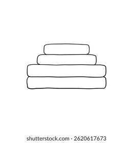 Ícone da toalha de banho do hotel. Tecido empilhado, rolo fofo para spa e cozinha, ilustração vetorial de item dobrado e pendurado para banheiro isolado no fundo branco para o seu design