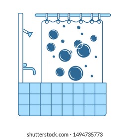 Hotel Bathroom Icon. Thin Line With Blue Fill Design. Vector Illustration.