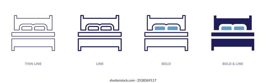 Hotel bed icon in 4 different styles. Thin Line, Line, Bold, and Bold Line. Duotone style. Editable stroke.