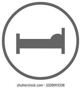 hotel bed icon in circle. Vector, eps 10. Black and white illustration.