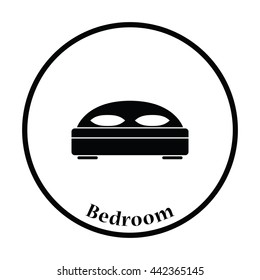 Hotel bed icon. Thin circle design. Vector illustration.