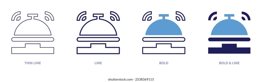 Icono de campana de hotel en 4 estilos diferentes. Línea delgada, línea, negrita y línea negrita. Estilo duotono. Trazo editable.