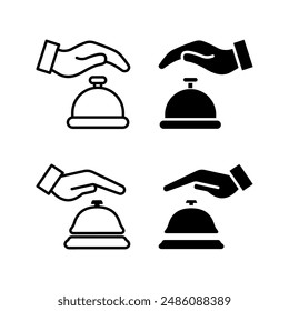 Conjunto de iconos de Hotel Bell. Icono de línea de campana de recepción editable