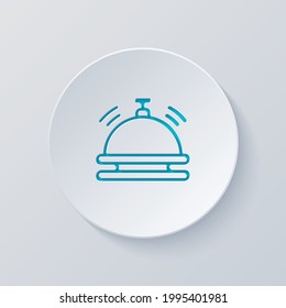 Hotel bell, simple icon. Cut circle with gray and blue layers. Paper style