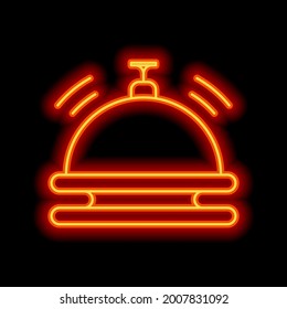 Hotel bell, simple icon. Orange neon style on black background. Light linear icon with editable stroke