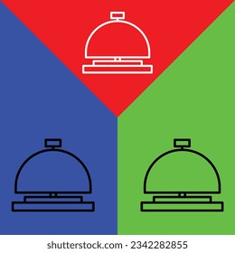 Hotel Bell Vector Icon, Estilo de contorno, aislado en el fondo rojo, azul y verde.