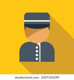Hotel bellboy avatar icon in flat style with long shadow on a yellow background
