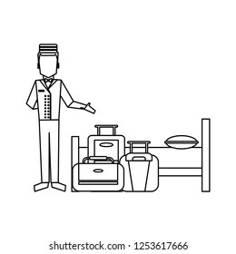 Hotel bellboy service black and white