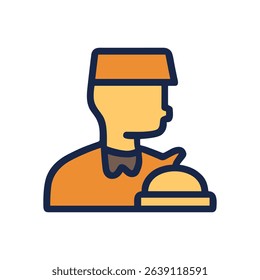 Hotel bellhop ready to assist guests. Icon symbol illustration