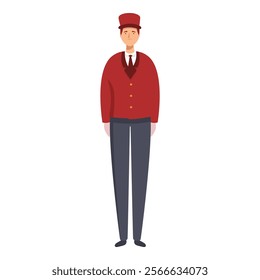 Hotel bellhop standing wearing uniform greeting smiling character design illustration