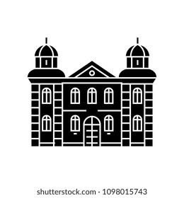 Hotel black icon concept. Hotel  vector sign, symbol, illustration.