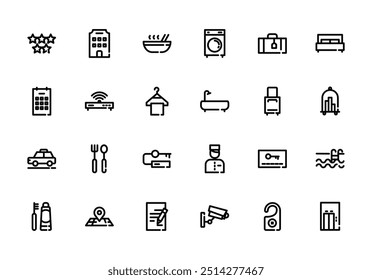 Hotel Black Outline Icon. Hotel and Holidays Icon Theme