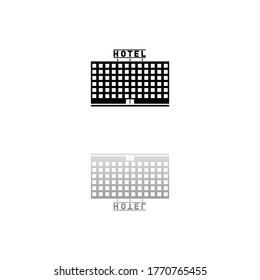 Hotel. Black symbol on white background. Simple illustration. Flat Vector Icon. Mirror Reflection Shadow. Can be used in logo, web, mobile and UI UX project