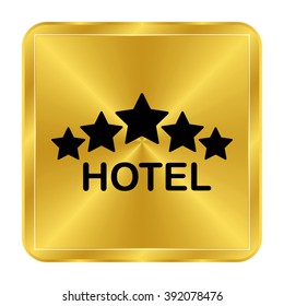 hotel - black vector icon;  gold button