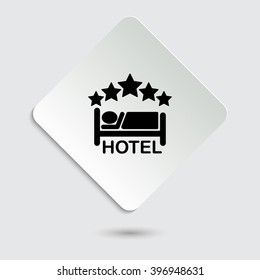 hotel - black vector icon  on a paper button
