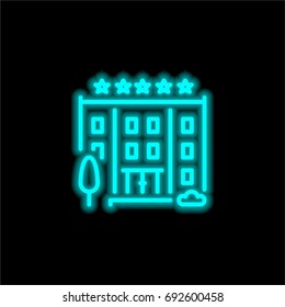 Hotel blue glowing neon ui ux icon. Glowing sign logo vector