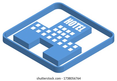 Ilustración vectorial isométrica azul del hotel