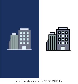 Hotel, Boiling, Home, City  Icons. Flat and Line Filled Icon Set Vector Blue Background