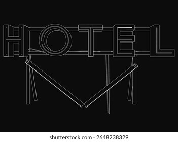 Hotel em negrito texto branco destaca-se dramaticamente contra um fundo preto, criando um alto contraste e design minimalista. A tipografia limpa torna ideal para marca de hospitalidade, sinalização