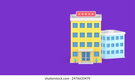 Hotel booking apartment reservation service urban street building infrastructure realistic 3d icon vector illustration. Commercial business trip travel accommodation rating outdoor city tourist hostel