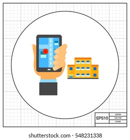 Hotel booking app on screen of mobile phone