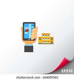 Hotel booking app on screen of mobile phone