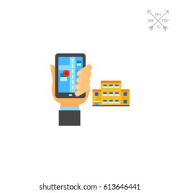 Hotel booking app on screen of mobile phone