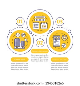 Hotel booking vector infographic template. Business presentation design elements. Accommodation, apartment reservation. Data visualization with steps, options. Process timeline chart. Workflow layout