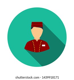 Icono del Hotel Boy. Diseño De Esténcil De Círculo Plano Con Sombra Larga. Ilustración vectorial.
