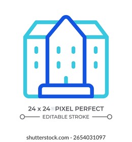 Hotel building colorful line ui icon. Residential apartment, real estate. Hospital, campus. Urban landscape. Isolated vector duotone linear symbol. User interface element, pixel perfect