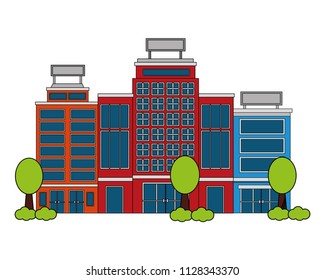 hotel building facade with trees