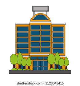 hotel building facade with trees