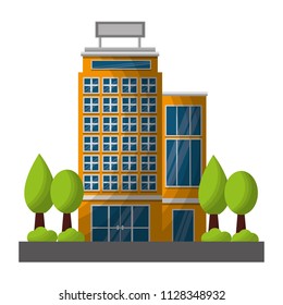 hotel building facade with trees