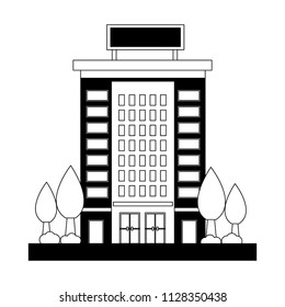 hotel building facade with trees