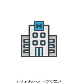 Hotel building filled outline icon, line vector sign, linear colorful pictogram isolated on white. Symbol, logo illustration. Pixel perfect vector graphics