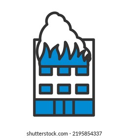 Hotel Building In Fire Icon. Editable Bold Outline With Color Fill Design. Vector Illustration.