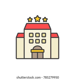 Hotel building flat line colored icon.