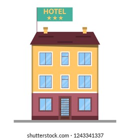 Hotel building in flat style. Hotel icon isolated on white background. 