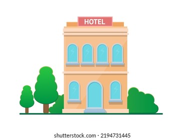 Hotel Building Front View In Landscape
