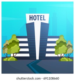 Hotel building. Guest house. Travel and trip