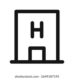Hotel building with H letter UI icon, hotel simple line user interface vector symbol with editable stroke