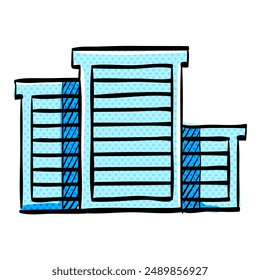 Hotel building halftone icon hand drawn color vector illustration