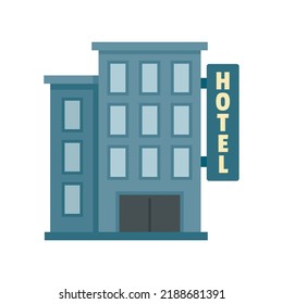Icono de construcción de hotel. Ilustración plana del icono vectorial de construcción de hoteles aislado en fondo blanco