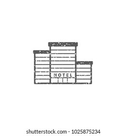 Hotel building icon in grunge texture. Vintage style vector illustration.