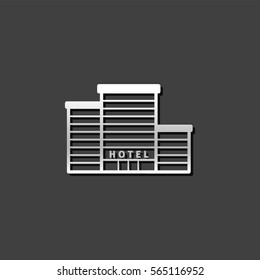 Hotel building icon in metallic grey color style. Accommodations sleep travel