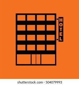 Hotel building icon. Orange background with black. Vector illustration.