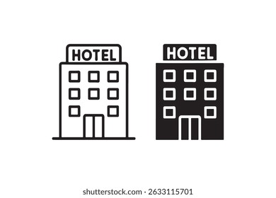 Ícone de construção do hotel em contorno e sólido Vetor