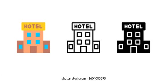 Hotel building Hotel icon. Service flat, silhouette, line vector illustration on white background